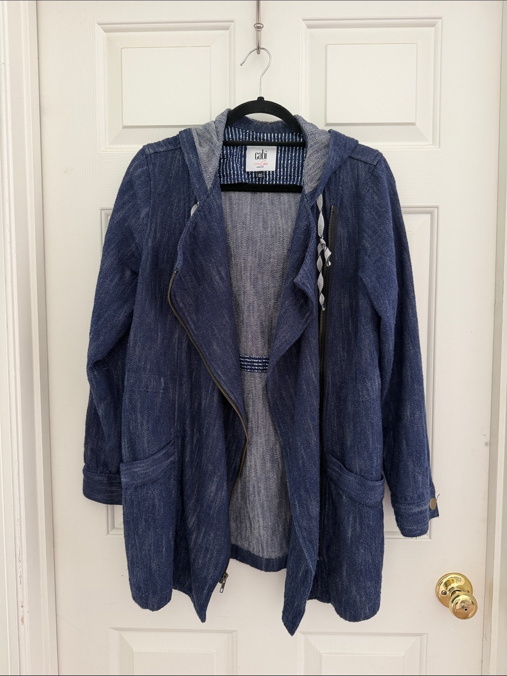 CAbi Blue Hooded Zip-Front Utility Jacket